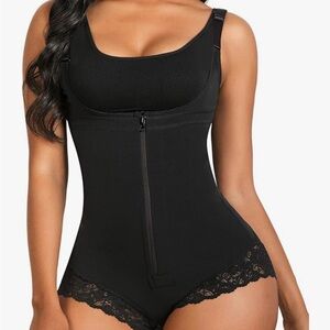 Black Shapewear Bodysuit with Lace Trim